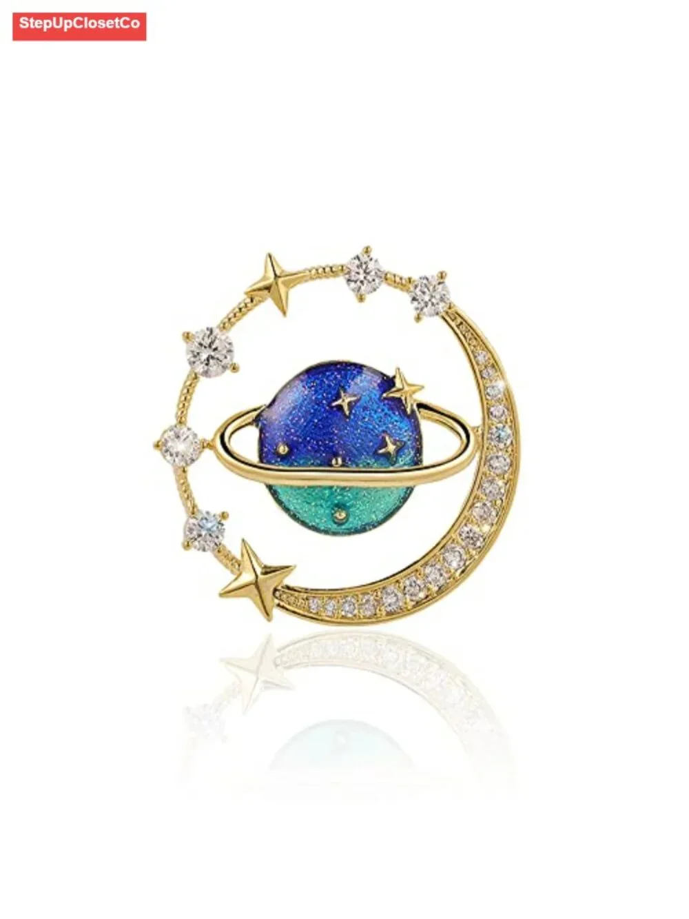 Enamel Blue Rhinestone Star Brooch Pin Sun Moon Star Zodiac Badge for Women